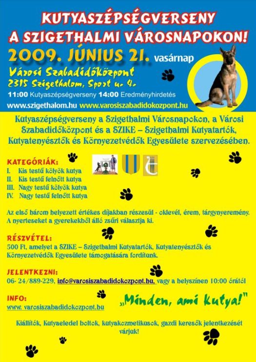 Kutyaszépségverseny a szigethalmi városnapokon! (június 21.)