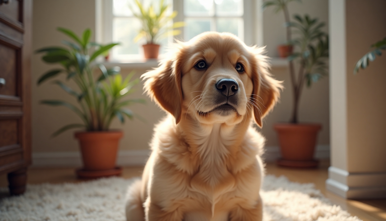 Figyelmes golden retriever kölyök