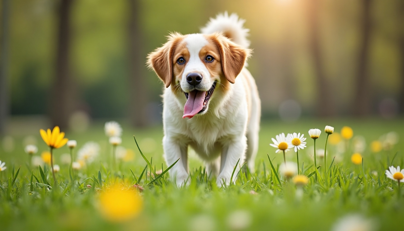 Boldog kutya tavaszi parkban