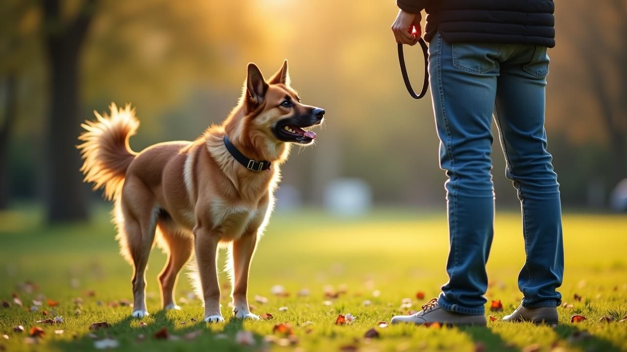 Gazdi nyugtatja ugató kutyáját